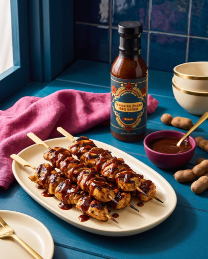 Tamarind Heads Medium BBQ sauce in use at the table